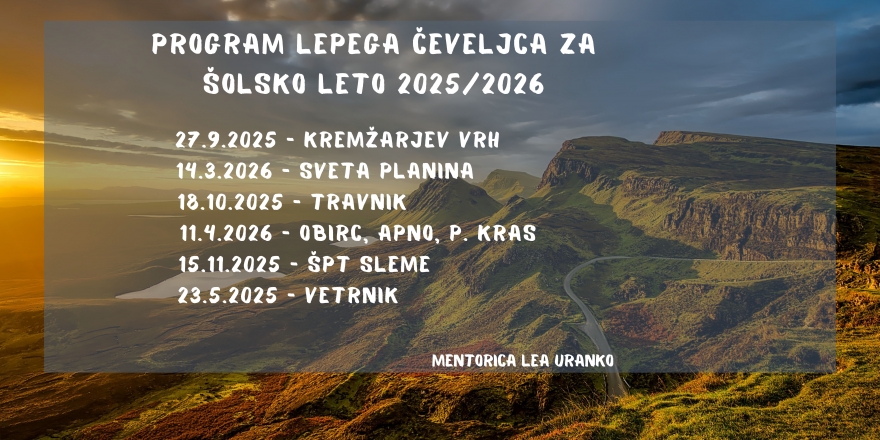 Plan pohodov - Lepi čeveljc